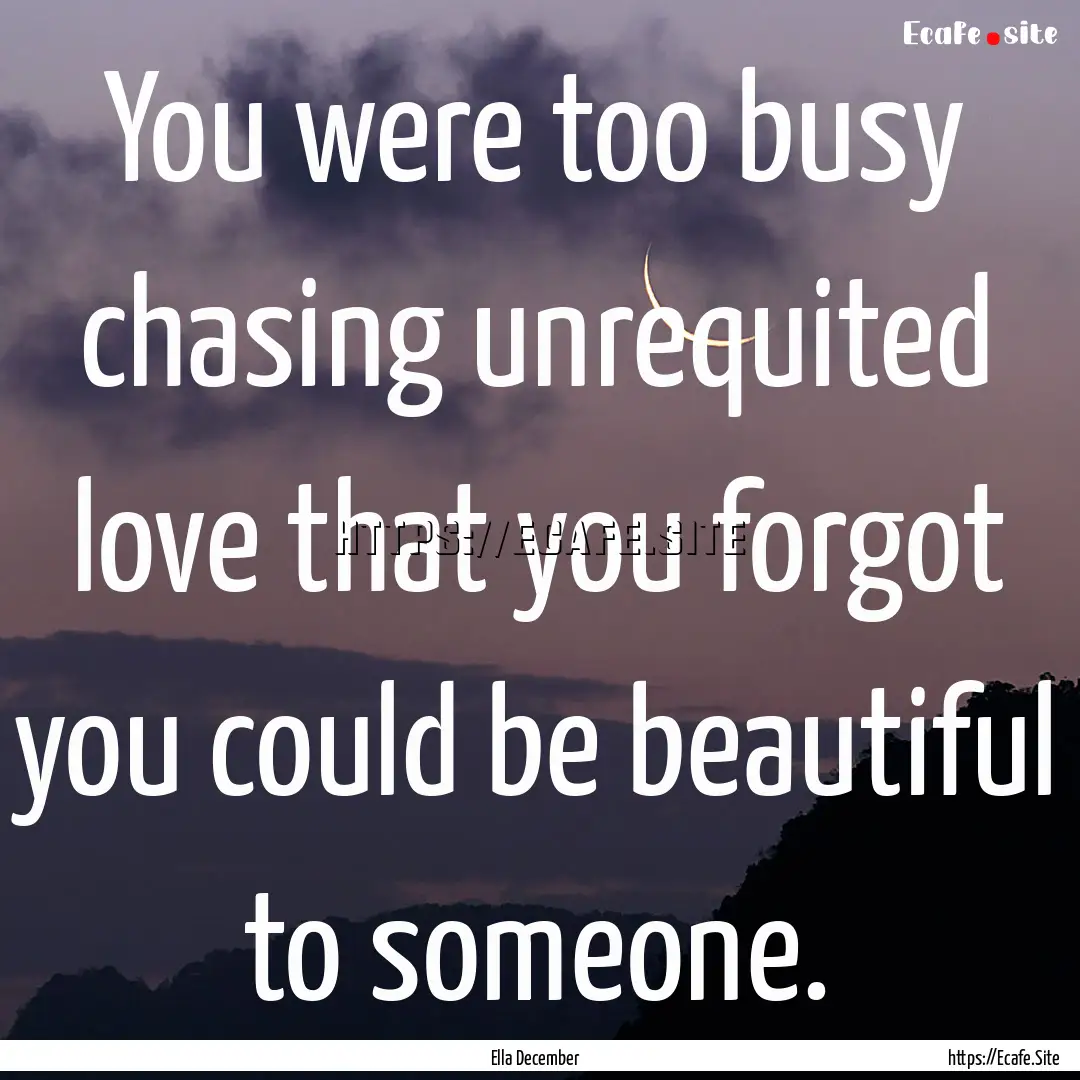 You were too busy chasing unrequited love.... : Quote by Ella December