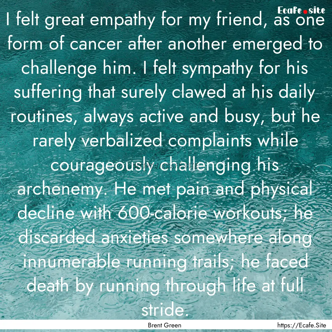 I felt great empathy for my friend, as one.... : Quote by Brent Green