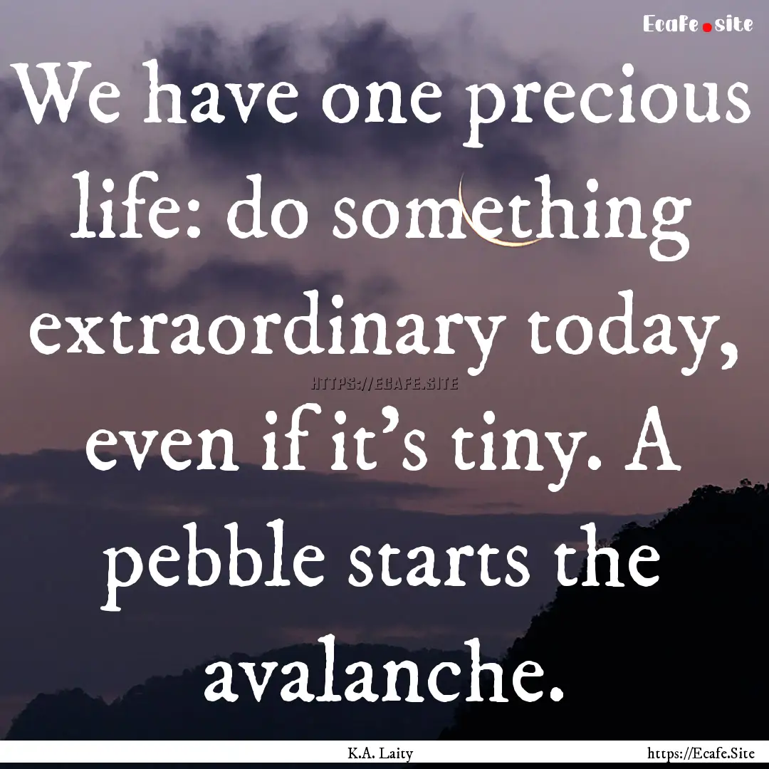 We have one precious life: do something extraordinary.... : Quote by K.A. Laity