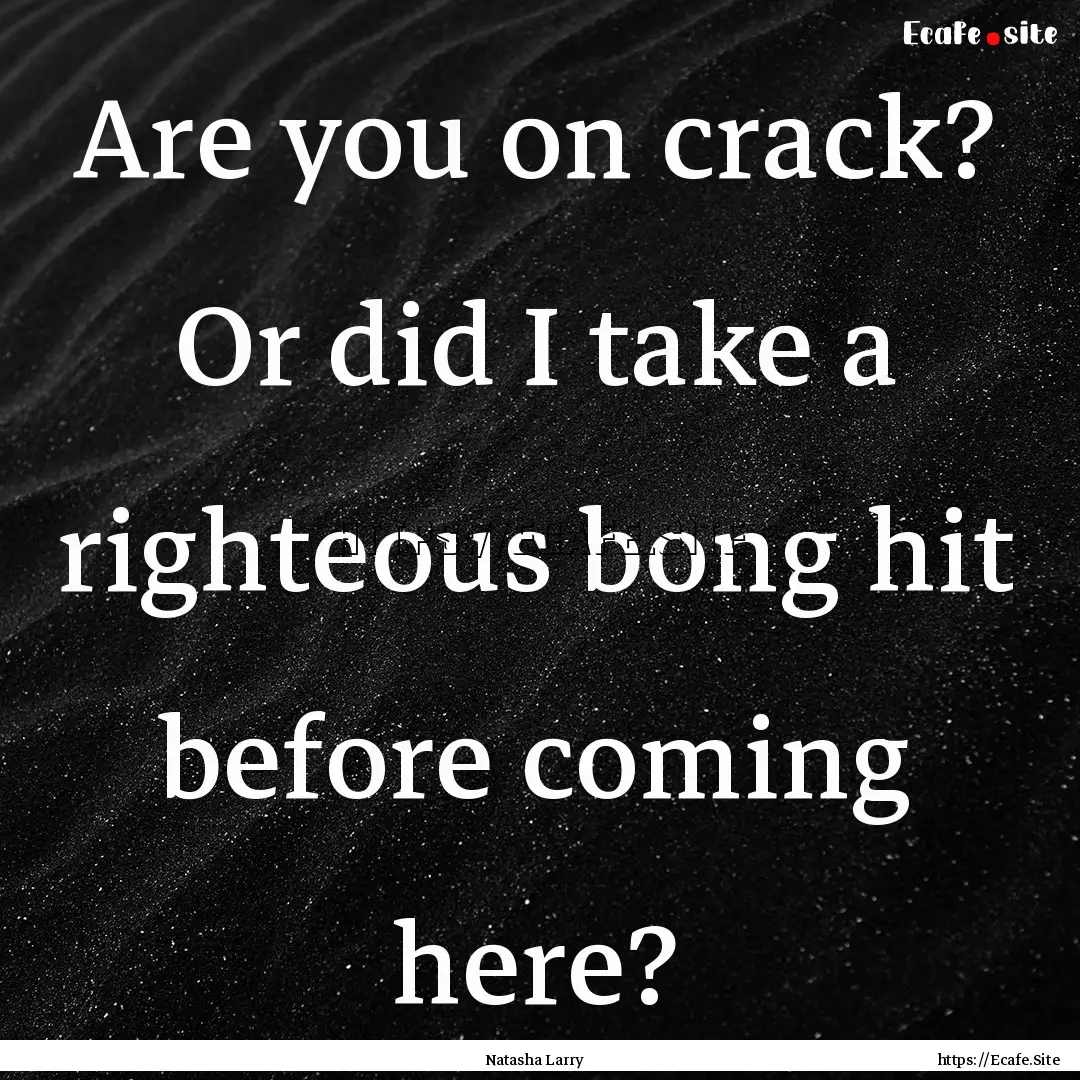 Are you on crack? Or did I take a righteous.... : Quote by Natasha Larry