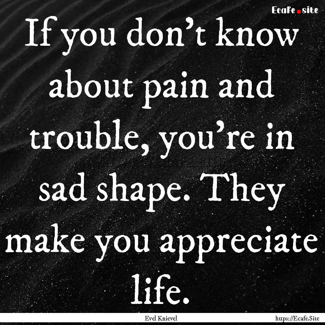 If you don't know about pain and trouble,.... : Quote by Evel Knievel