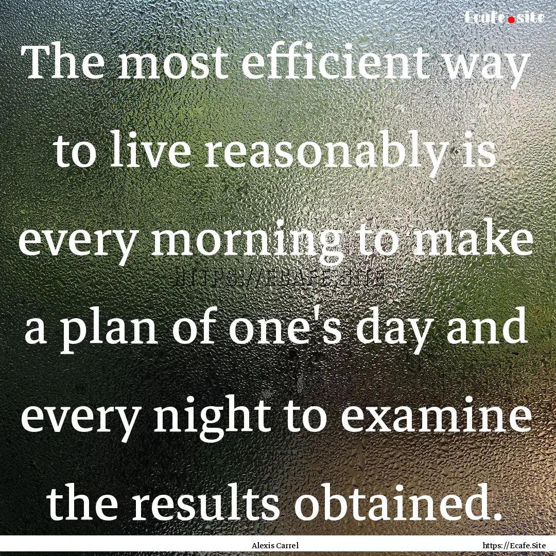 The most efficient way to live reasonably.... : Quote by Alexis Carrel