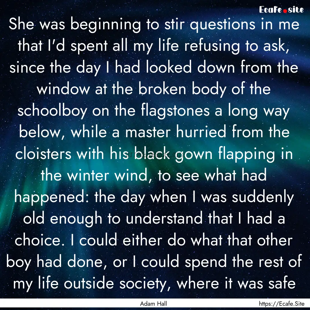 She was beginning to stir questions in me.... : Quote by Adam Hall