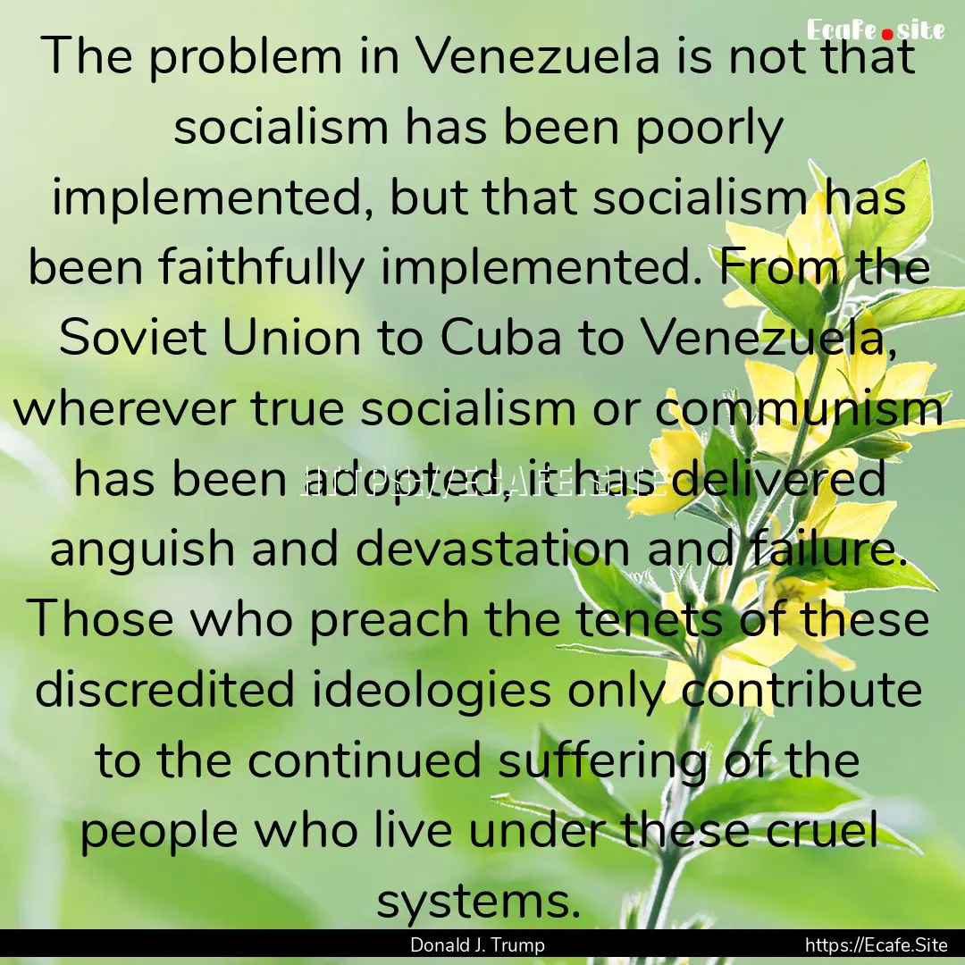 The problem in Venezuela is not that socialism.... : Quote by Donald J. Trump