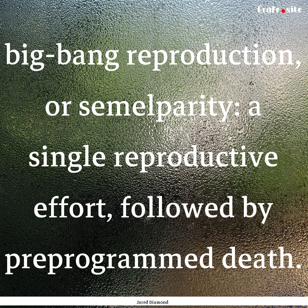 big-bang reproduction, or semelparity: a.... : Quote by Jared Diamond