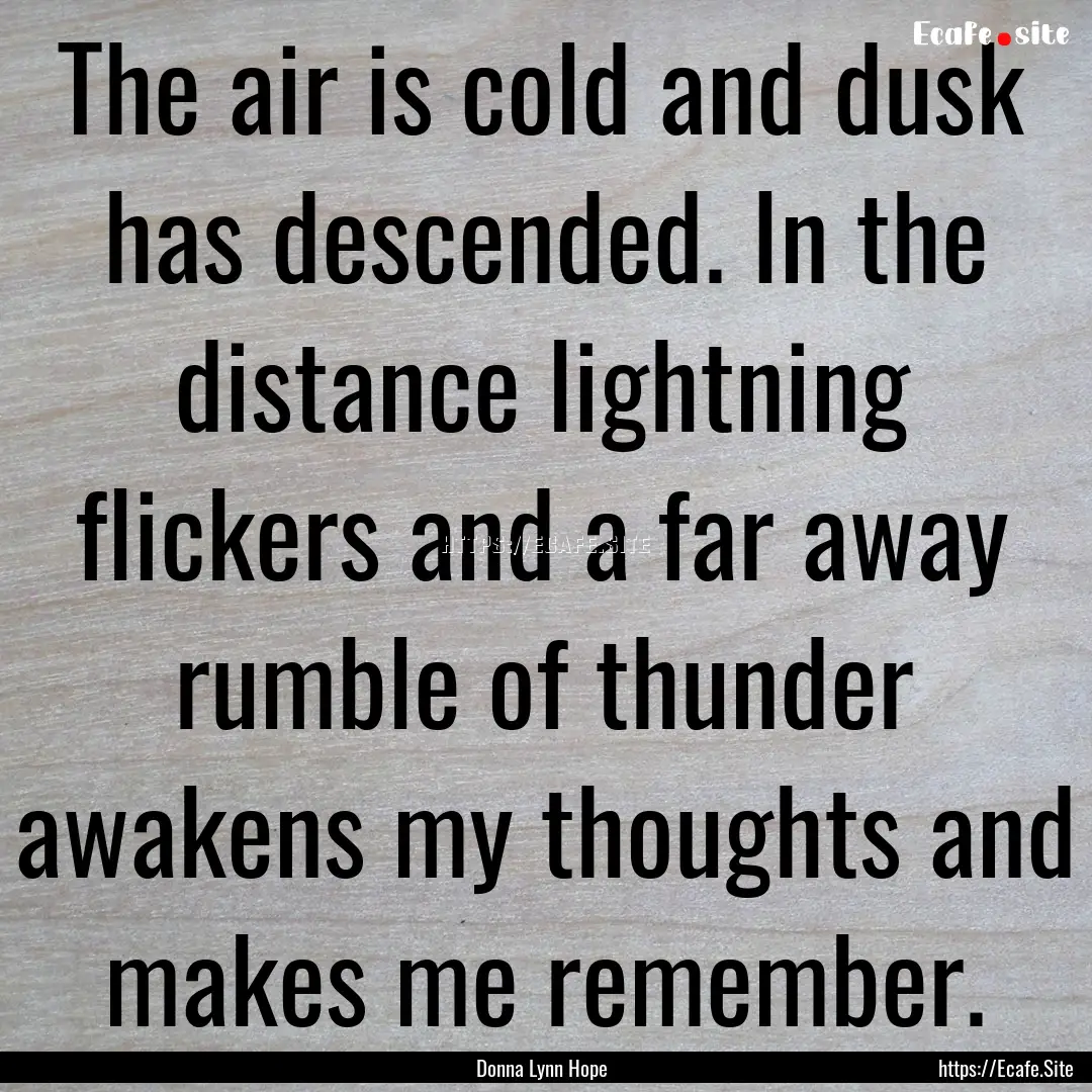 The air is cold and dusk has descended. In.... : Quote by Donna Lynn Hope