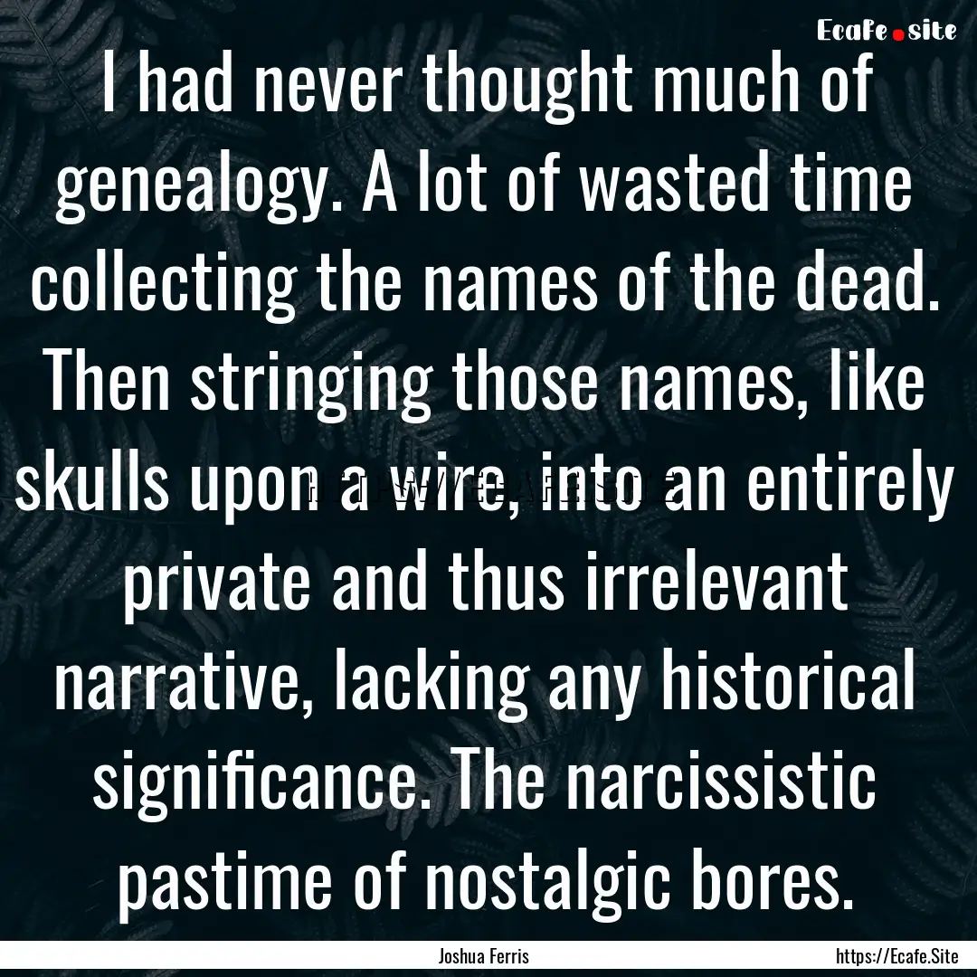 I had never thought much of genealogy. A.... : Quote by Joshua Ferris