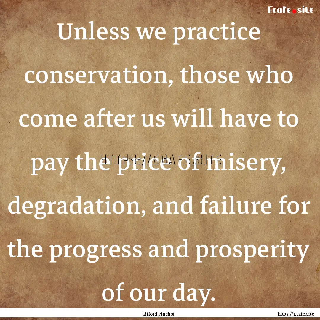 Unless we practice conservation, those who.... : Quote by Gifford Pinchot