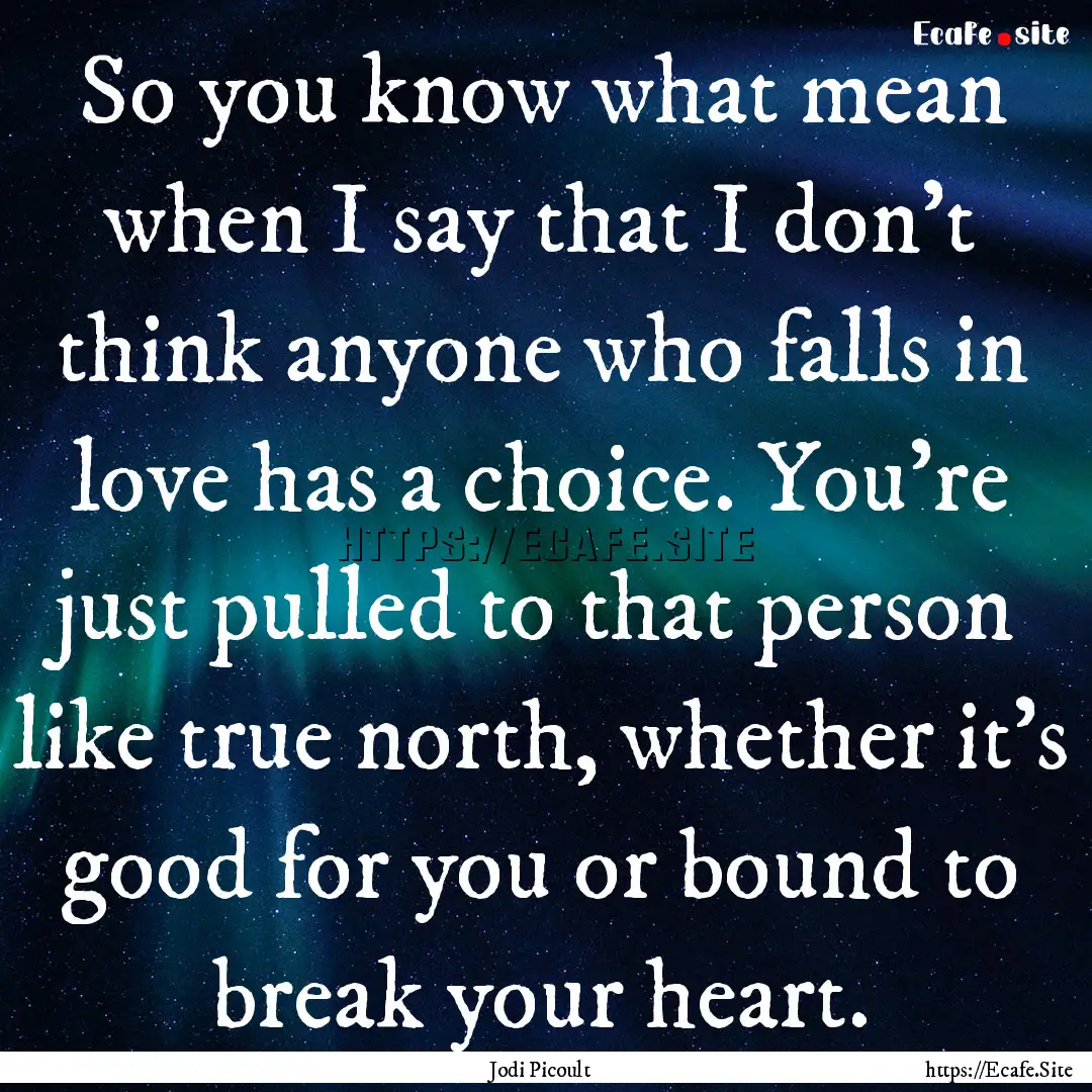 So you know what mean when I say that I don't.... : Quote by Jodi Picoult