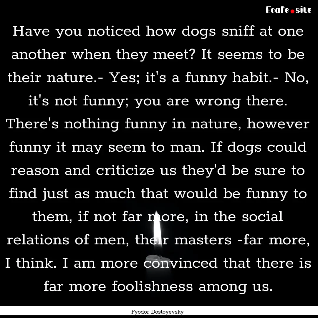 Have you noticed how dogs sniff at one another.... : Quote by Fyodor Dostoyevsky