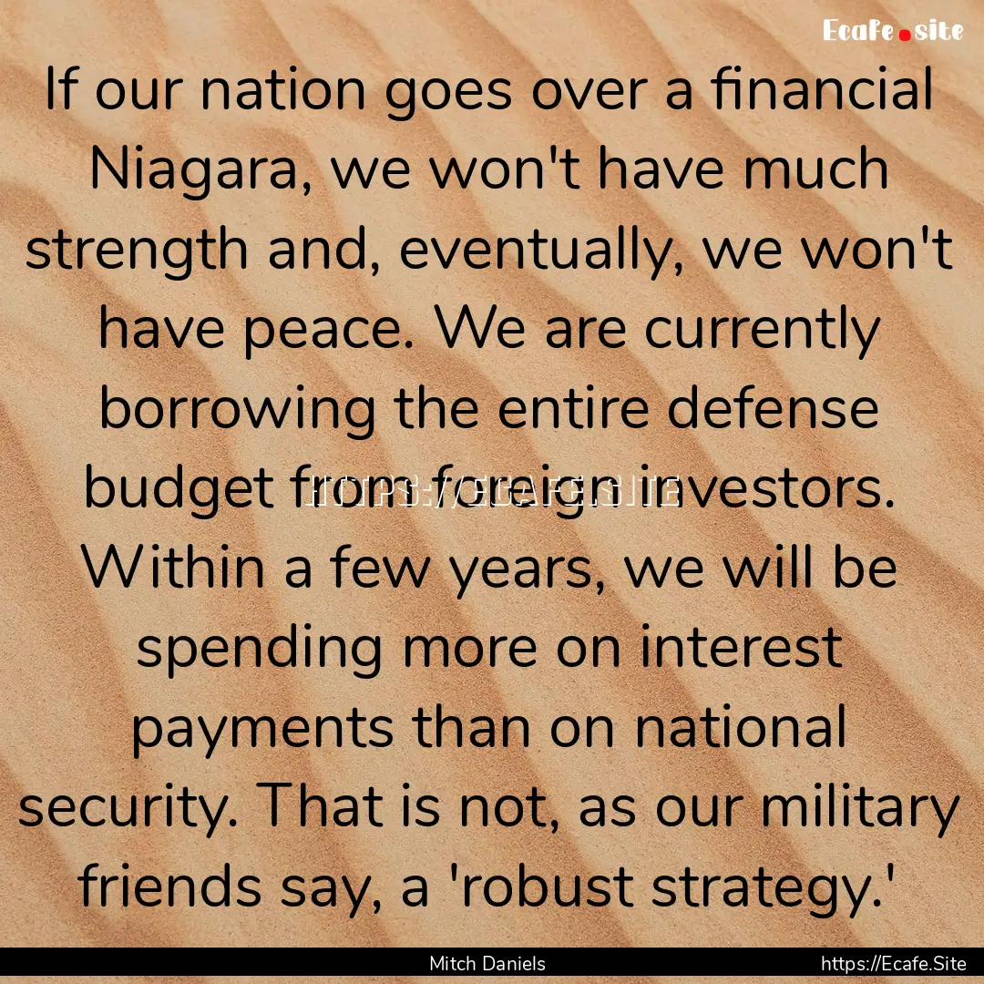 If our nation goes over a financial Niagara,.... : Quote by Mitch Daniels