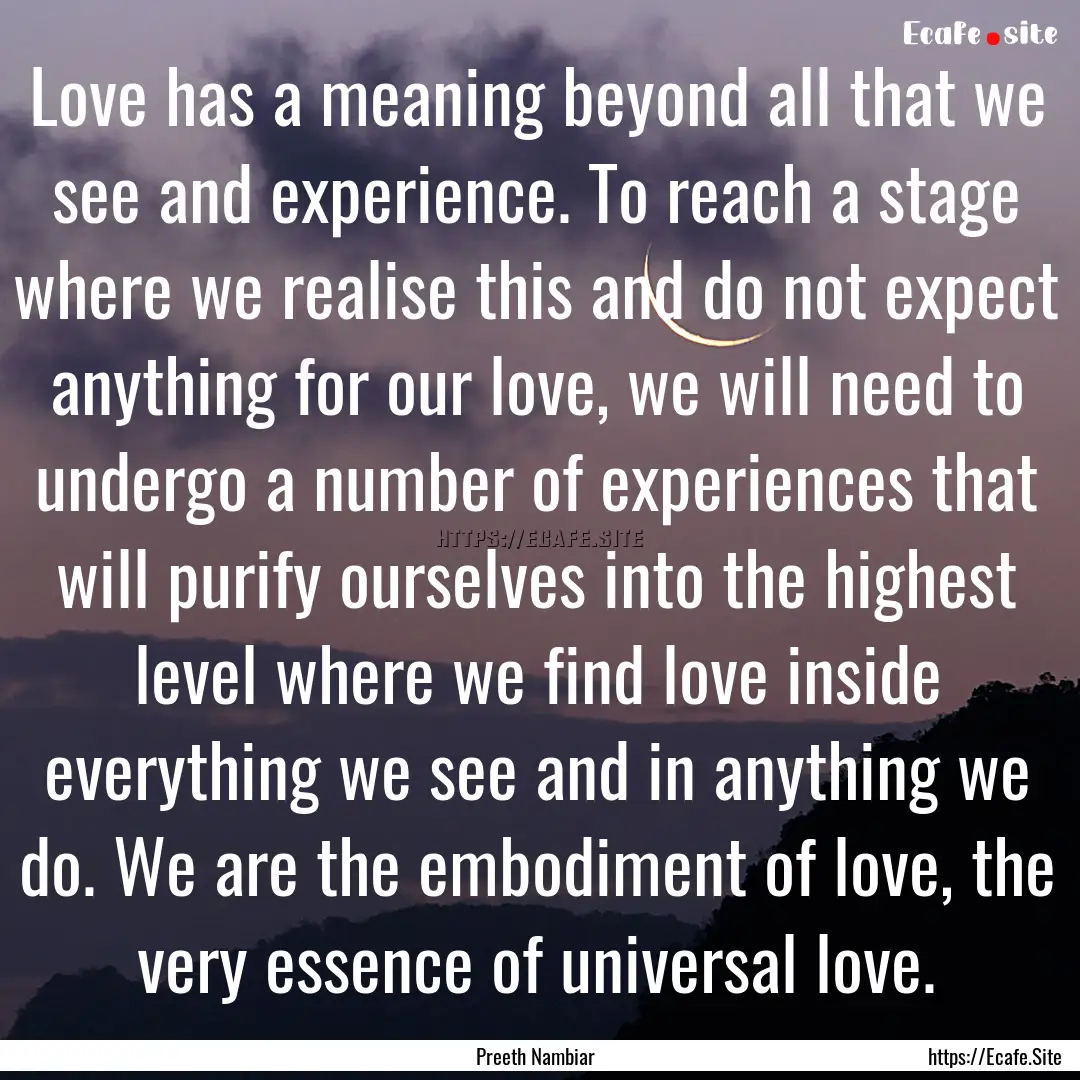 Love has a meaning beyond all that we see.... : Quote by Preeth Nambiar