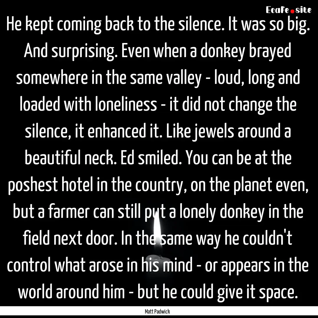 He kept coming back to the silence. It was.... : Quote by Matt Padwick