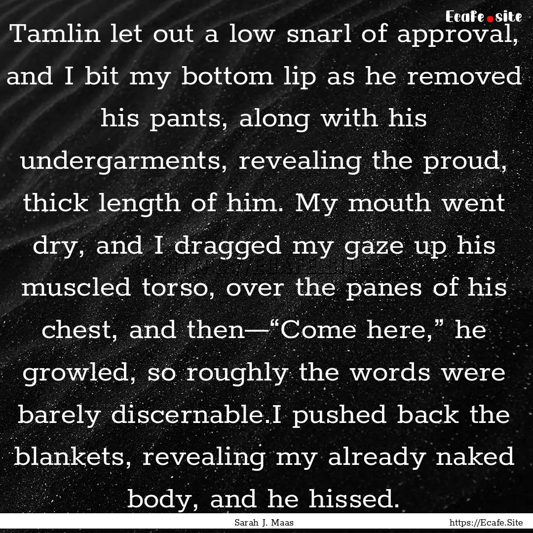 Tamlin let out a low snarl of approval, and.... : Quote by Sarah J. Maas