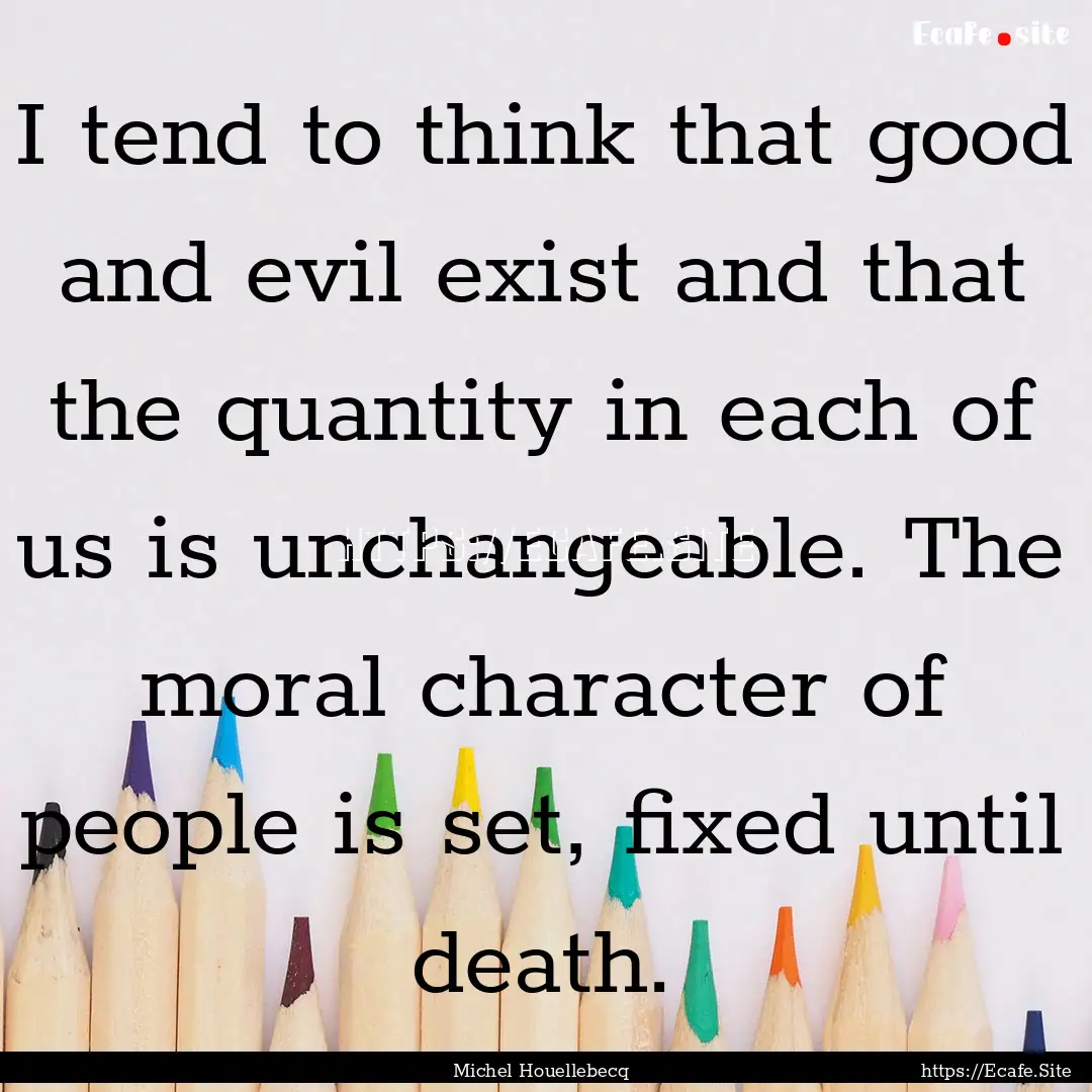 I tend to think that good and evil exist.... : Quote by Michel Houellebecq