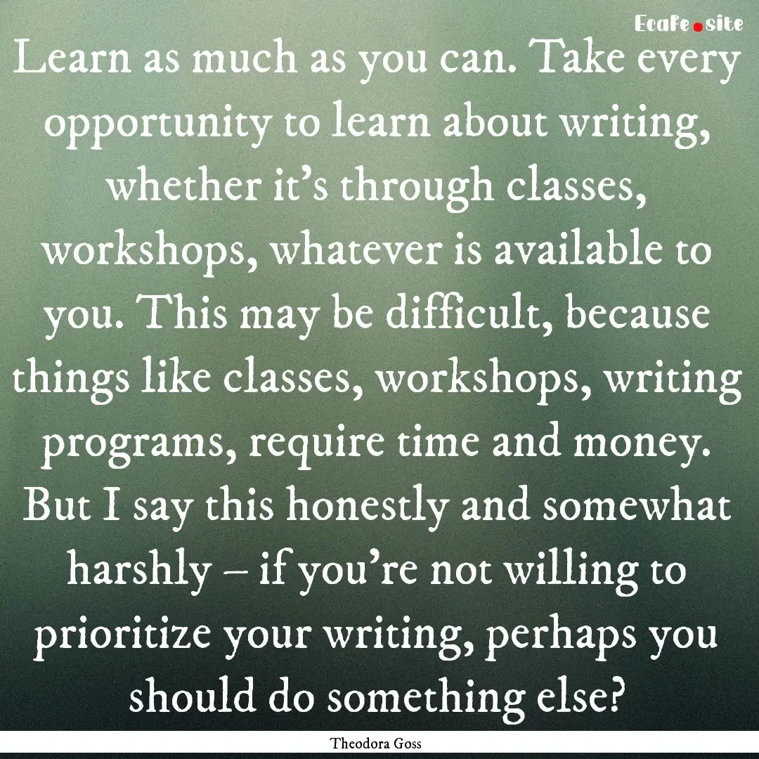 Learn as much as you can. Take every opportunity.... : Quote by Theodora Goss