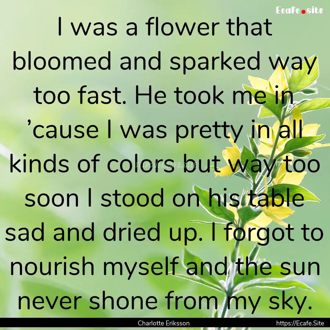 I was a flower that bloomed and sparked way.... : Quote by Charlotte Eriksson