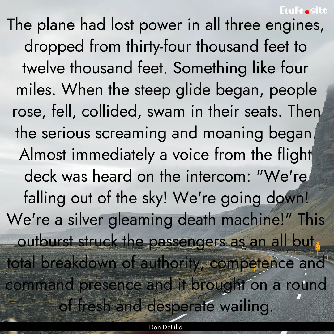 The plane had lost power in all three engines,.... : Quote by Don DeLillo