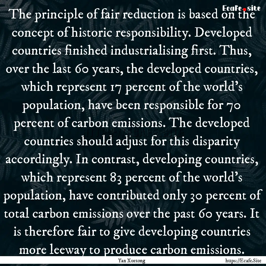 The principle of fair reduction is based.... : Quote by Yan Xuetong