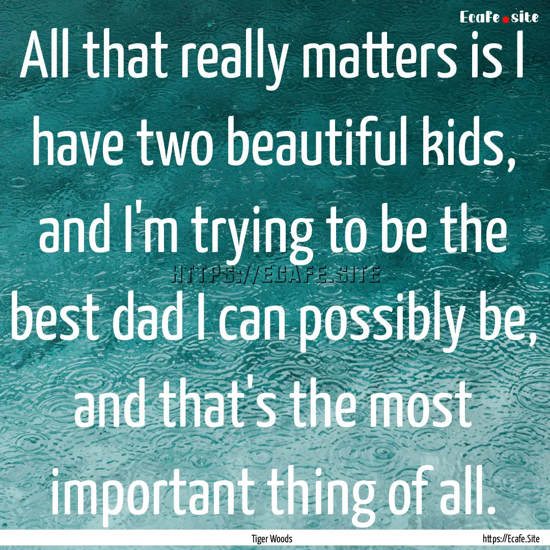 All that really matters is I have two beautiful.... : Quote by Tiger Woods