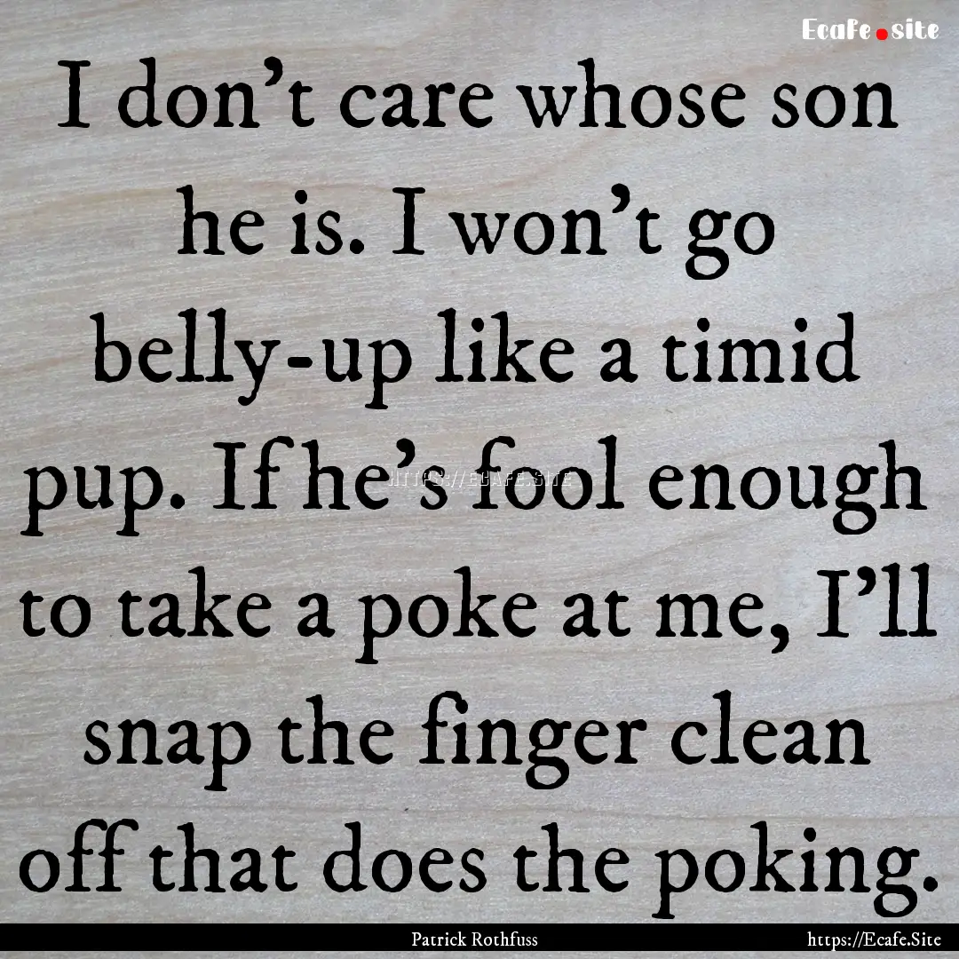 I don't care whose son he is. I won't go.... : Quote by Patrick Rothfuss