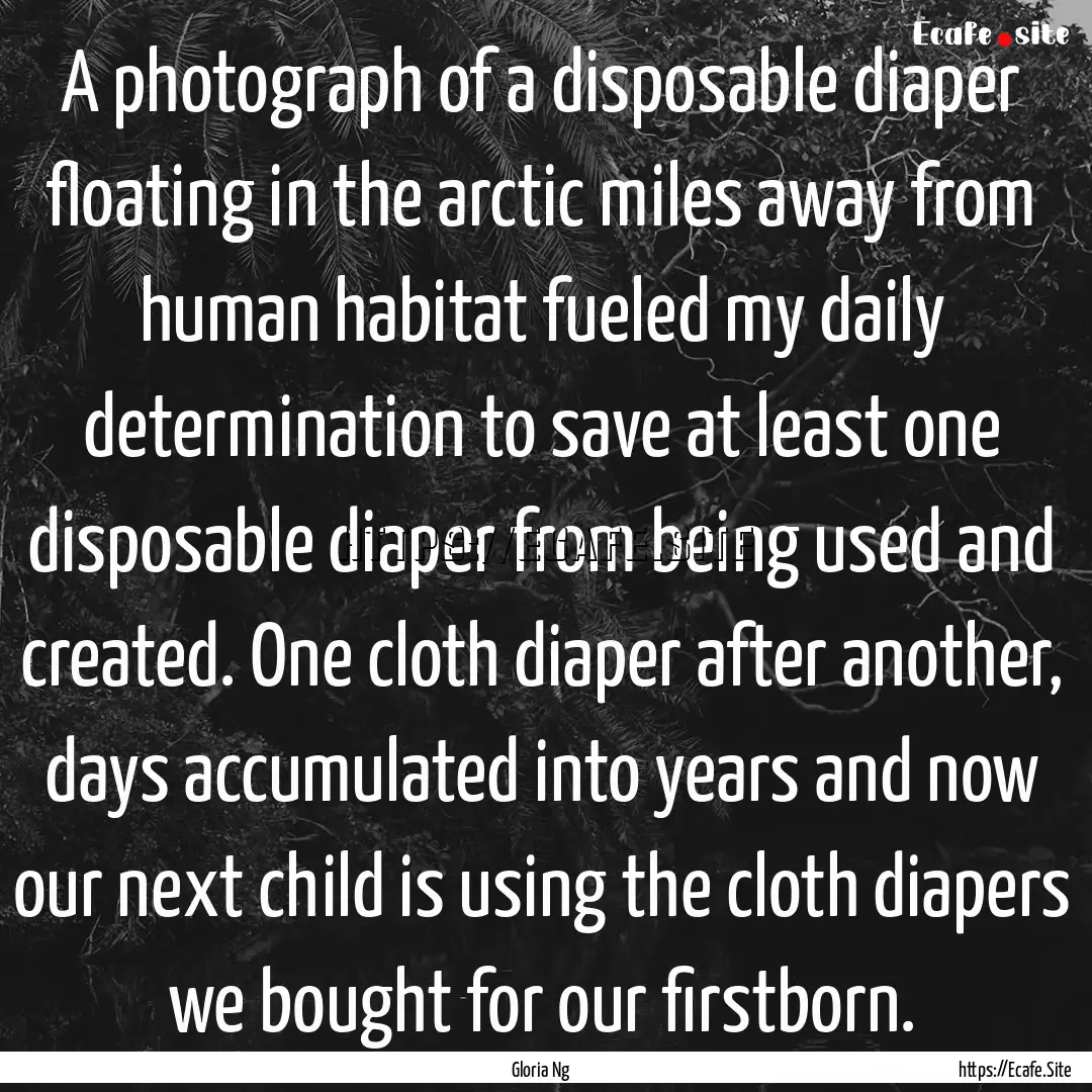 A photograph of a disposable diaper floating.... : Quote by Gloria Ng