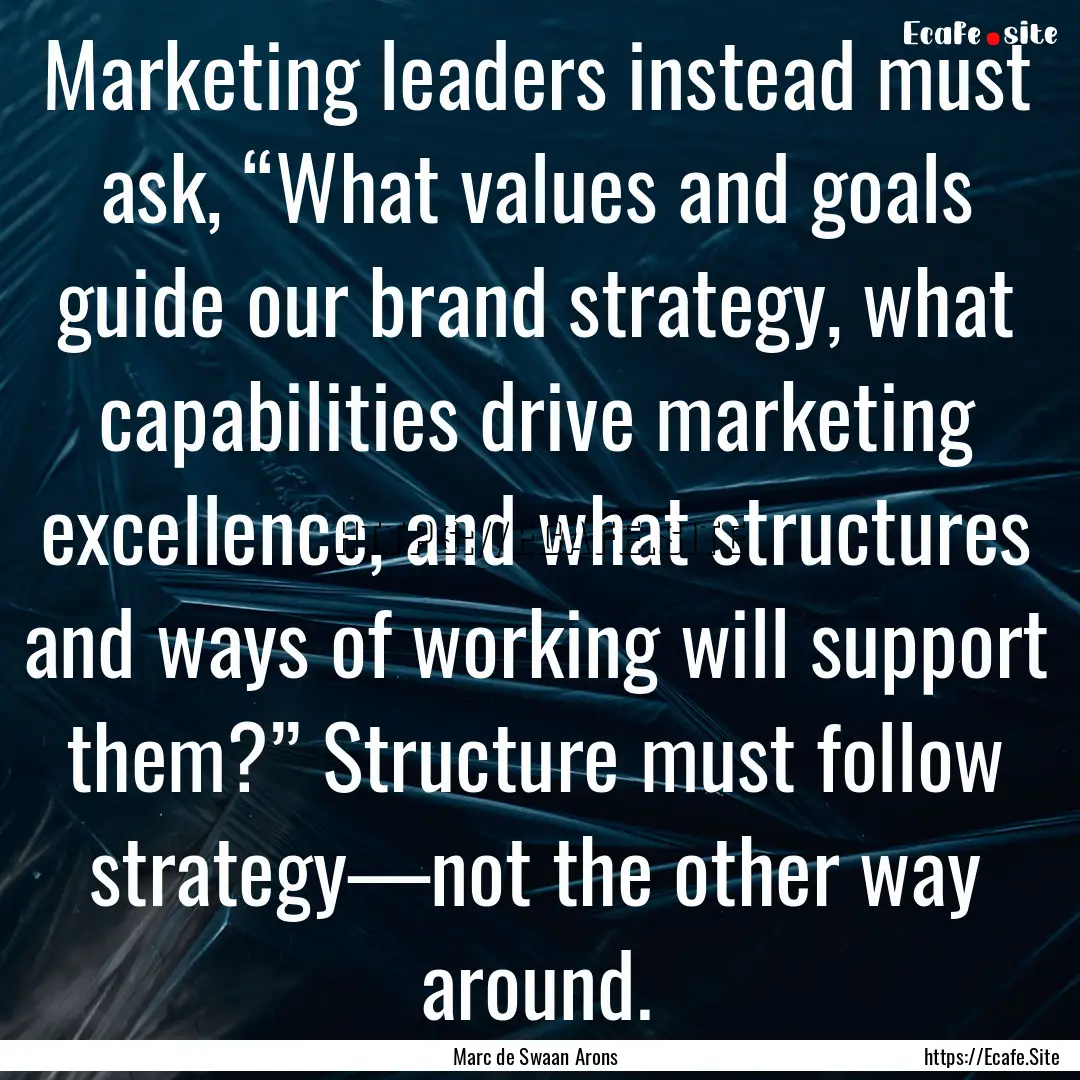 Marketing leaders instead must ask, “What.... : Quote by Marc de Swaan Arons