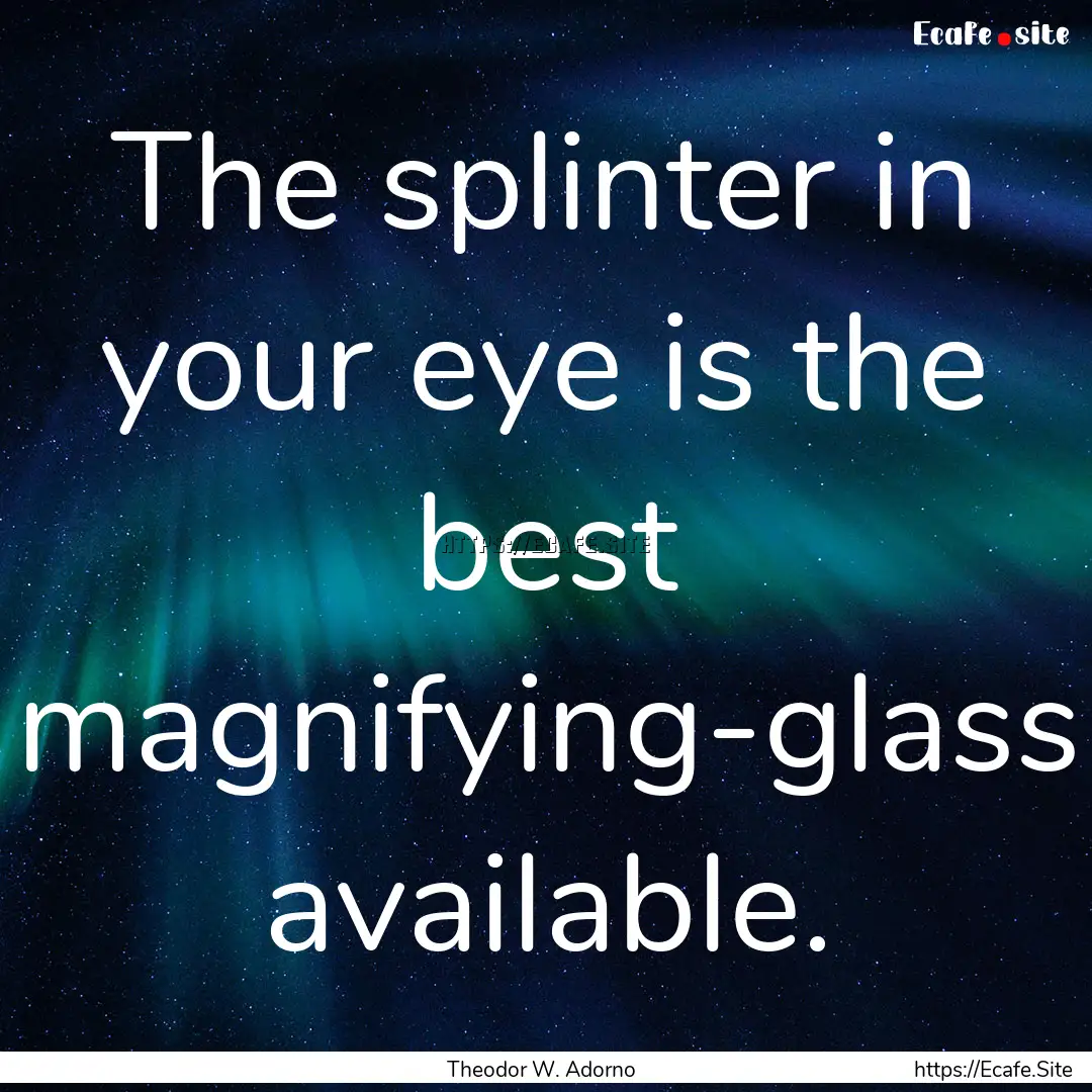 The splinter in your eye is the best magnifying-glass.... : Quote by Theodor W. Adorno