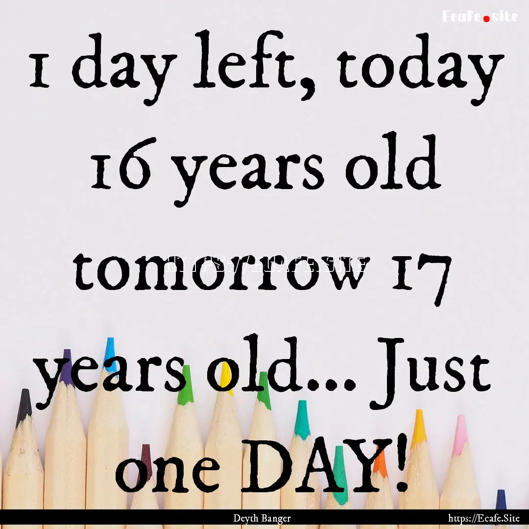 1 day left, today 16 years old tomorrow 17.... : Quote by Deyth Banger