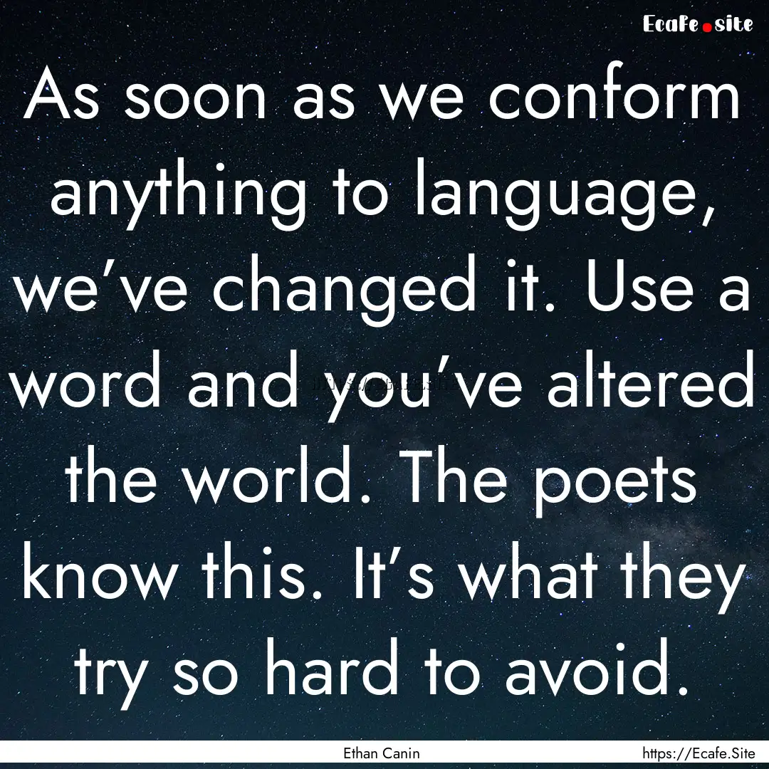 As soon as we conform anything to language,.... : Quote by Ethan Canin