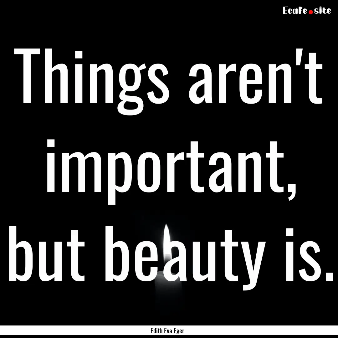 Things aren't important, but beauty is. : Quote by Edith Eva Eger