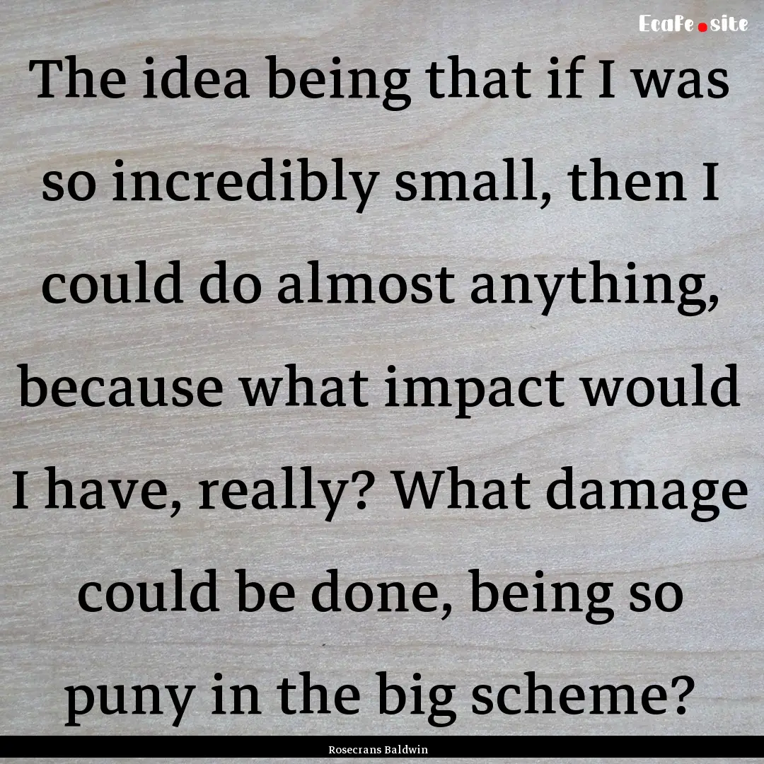 The idea being that if I was so incredibly.... : Quote by Rosecrans Baldwin