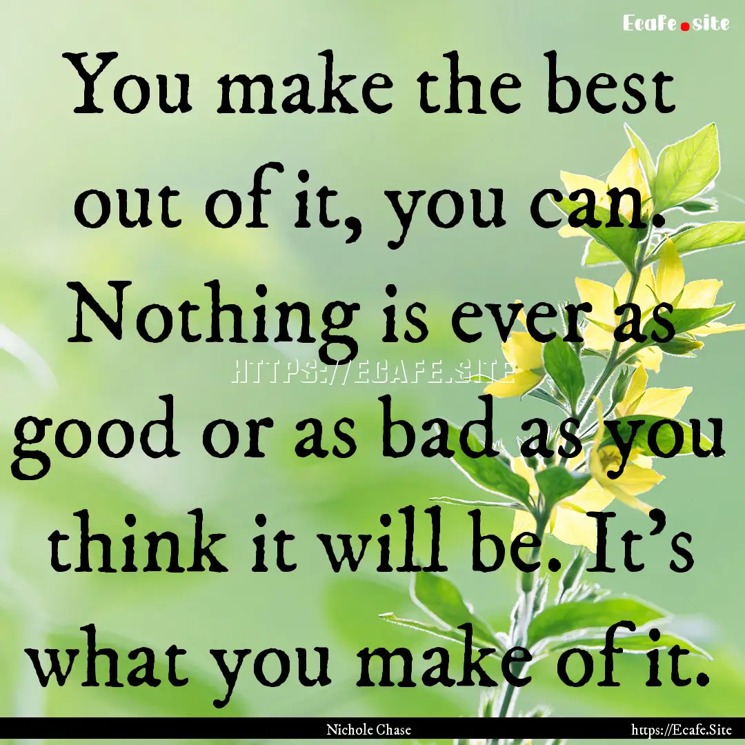 You make the best out of it, you can. Nothing.... : Quote by Nichole Chase