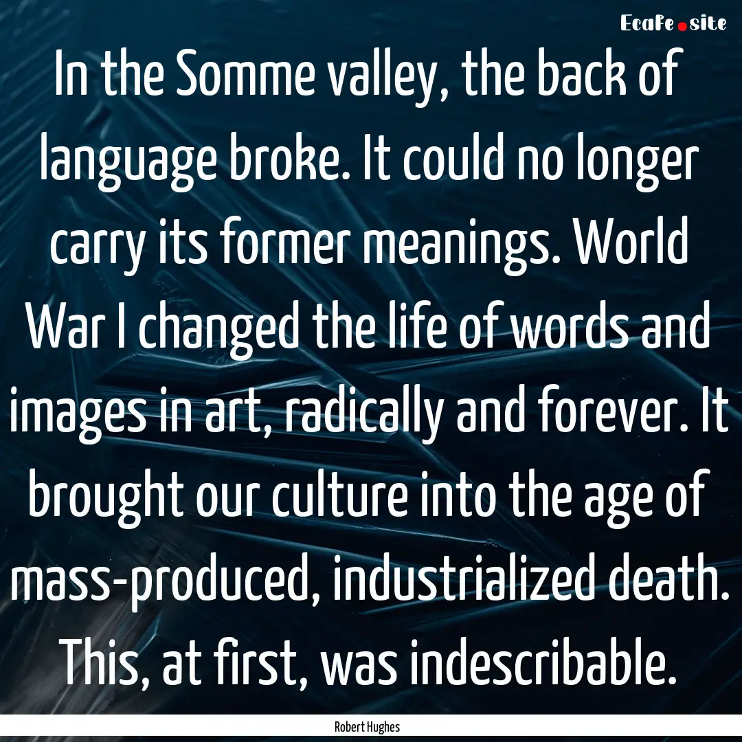 In the Somme valley, the back of language.... : Quote by Robert Hughes