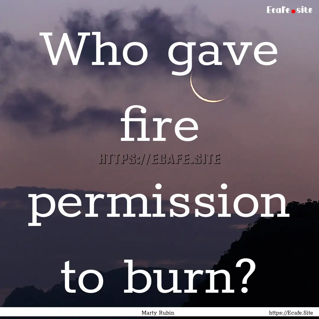 Who gave fire permission to burn? : Quote by Marty Rubin