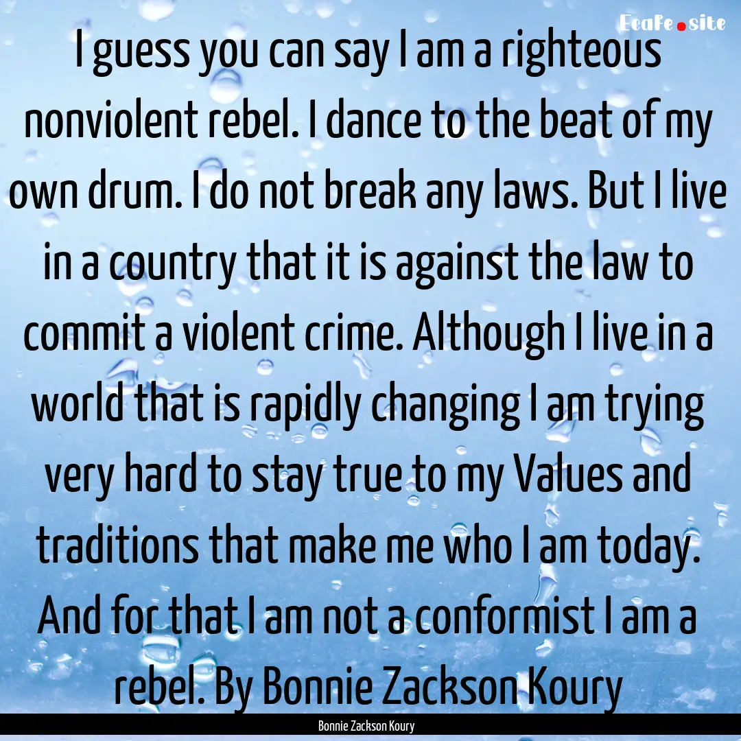 I guess you can say I am a righteous nonviolent.... : Quote by Bonnie Zackson Koury