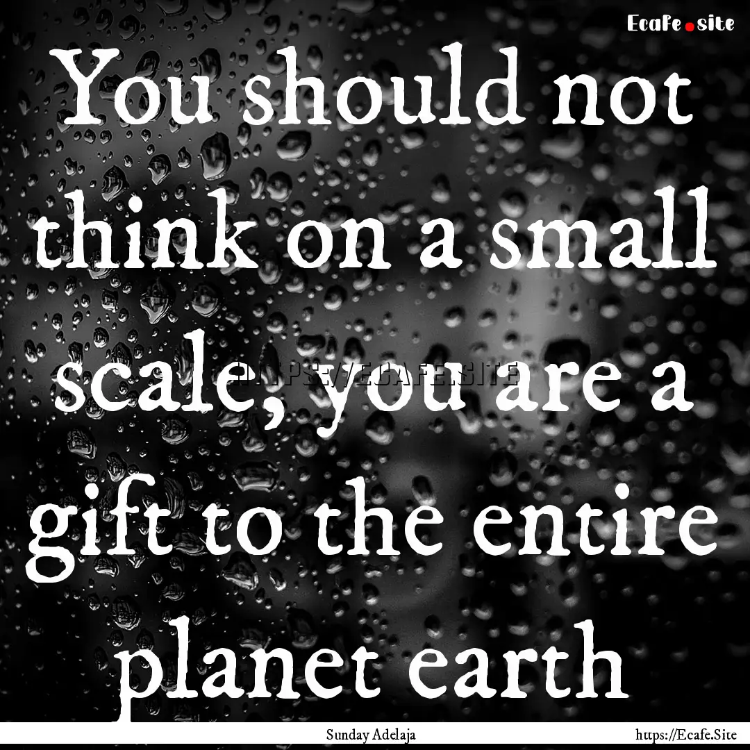 You should not think on a small scale, you.... : Quote by Sunday Adelaja