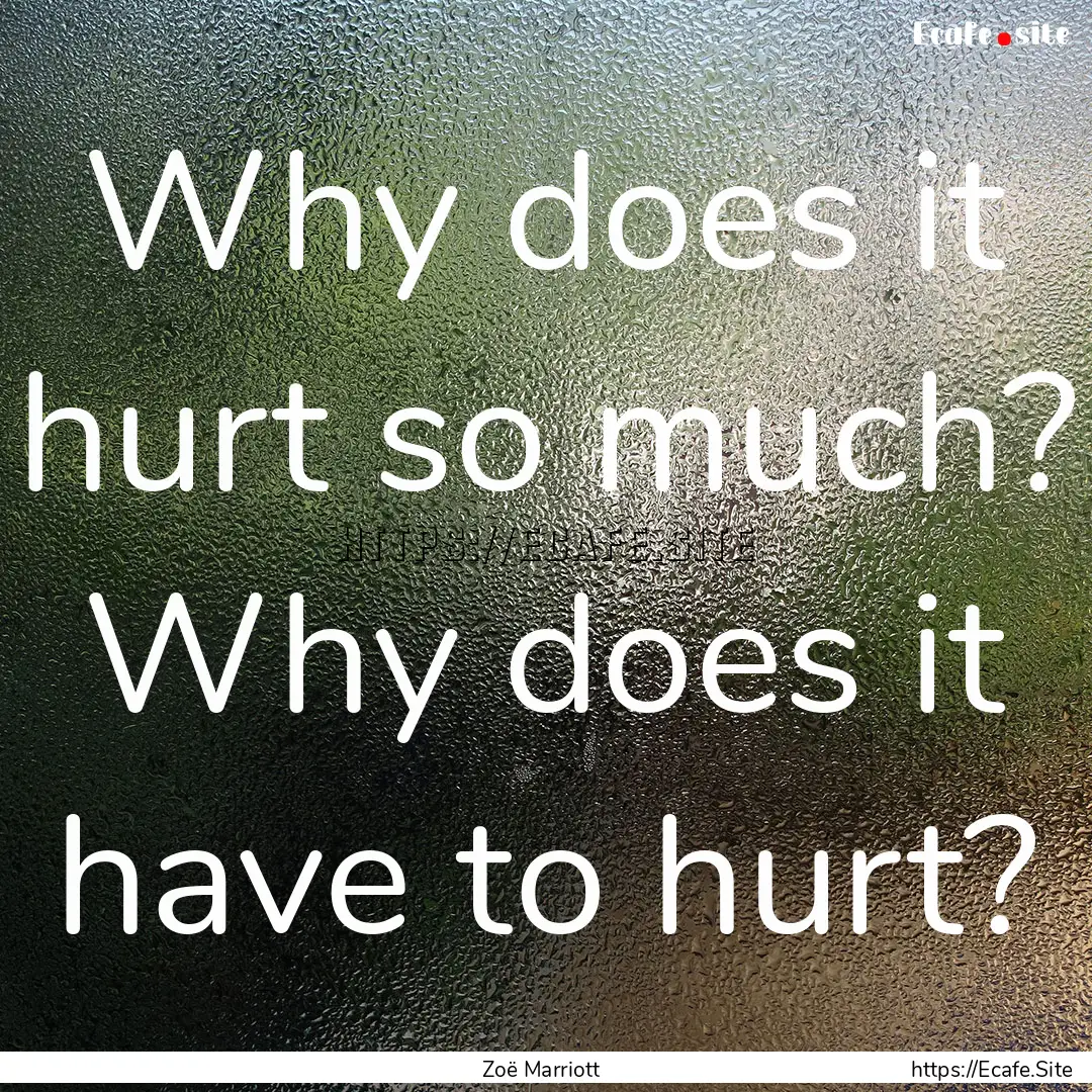 Why does it hurt so much? Why does it have.... : Quote by Zoë Marriott