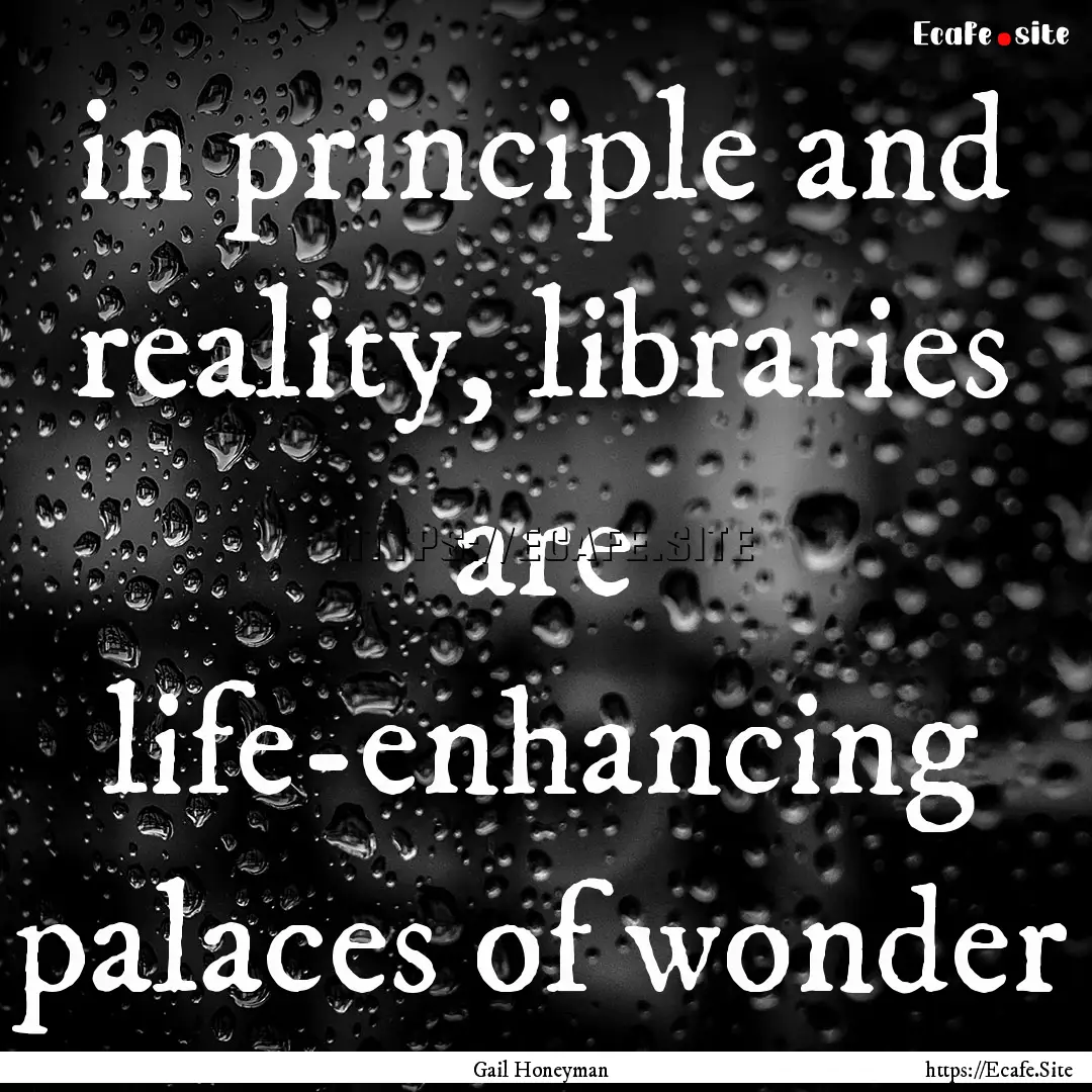 in principle and reality, libraries are life-enhancing.... : Quote by Gail Honeyman