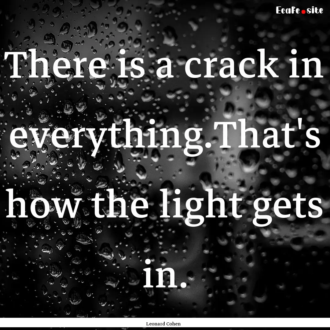 There is a crack in everything.That's how.... : Quote by Leonard Cohen