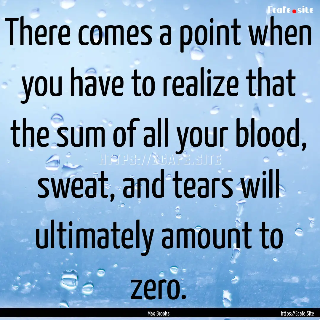 There comes a point when you have to realize.... : Quote by Max Brooks