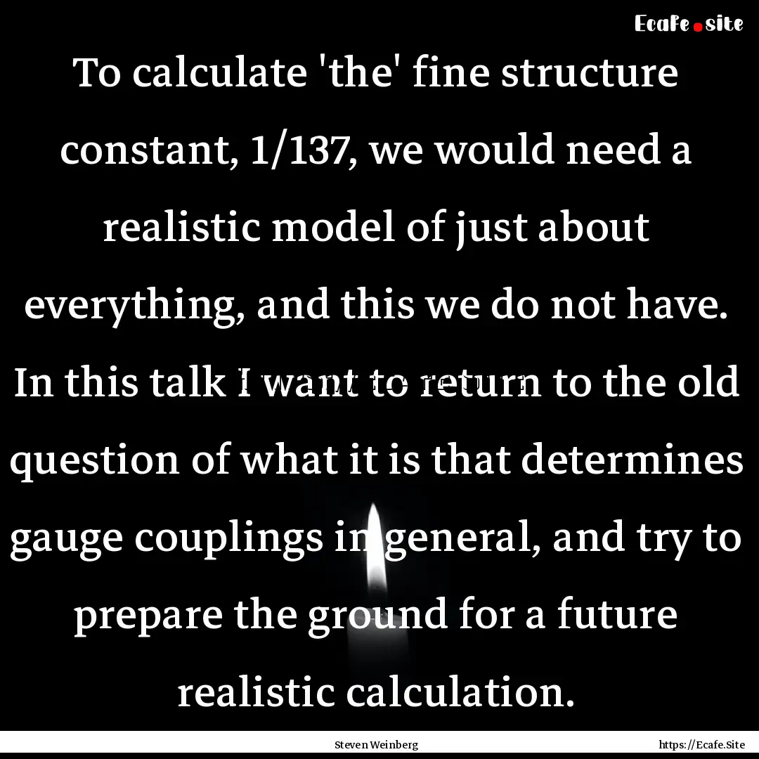 To calculate 'the' fine structure constant,.... : Quote by Steven Weinberg