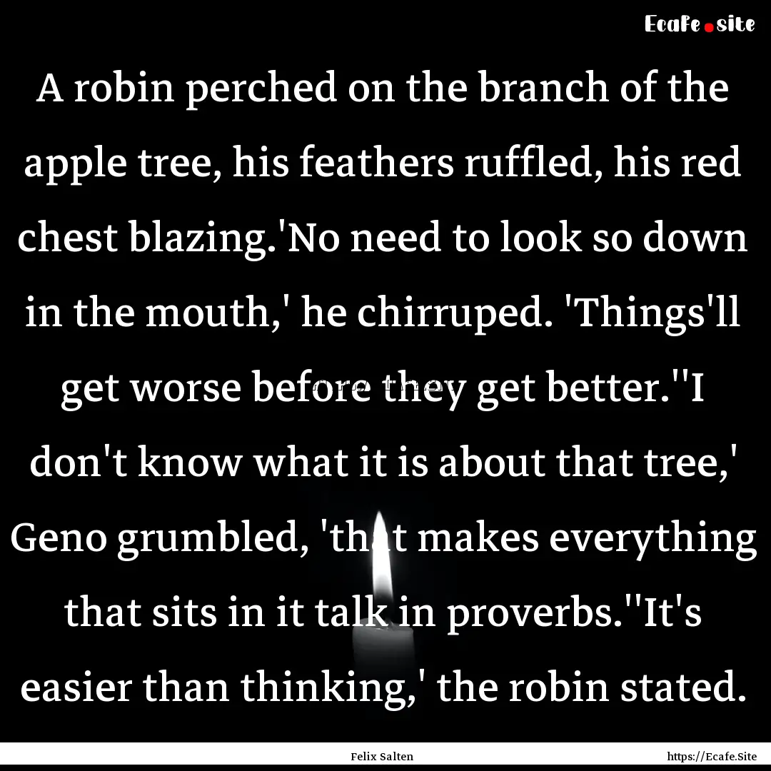 A robin perched on the branch of the apple.... : Quote by Felix Salten