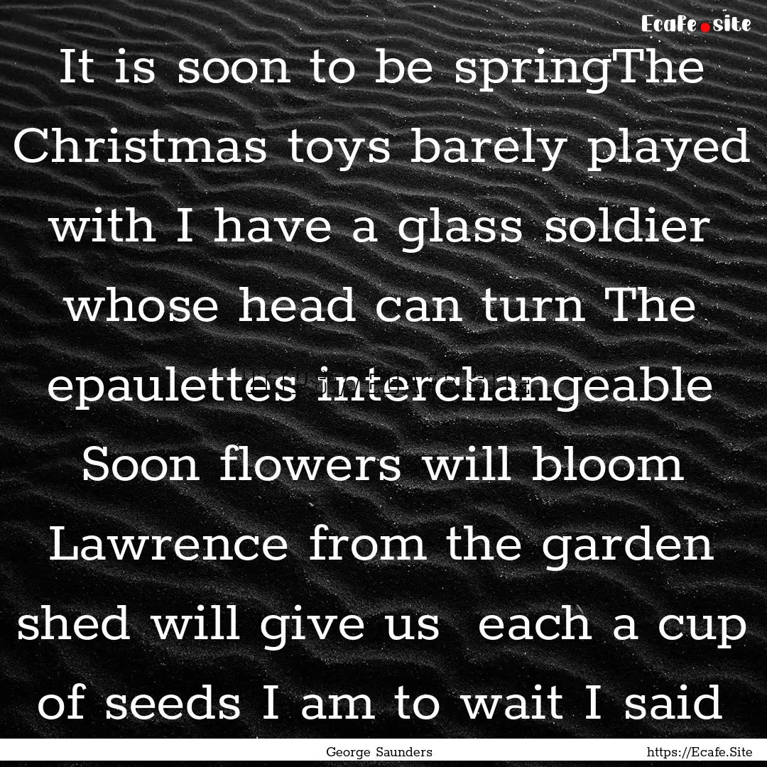 It is soon to be springThe Christmas toys.... : Quote by George Saunders