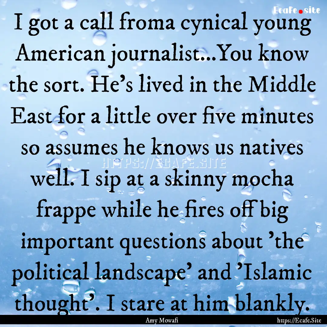 I got a call froma cynical young American.... : Quote by Amy Mowafi