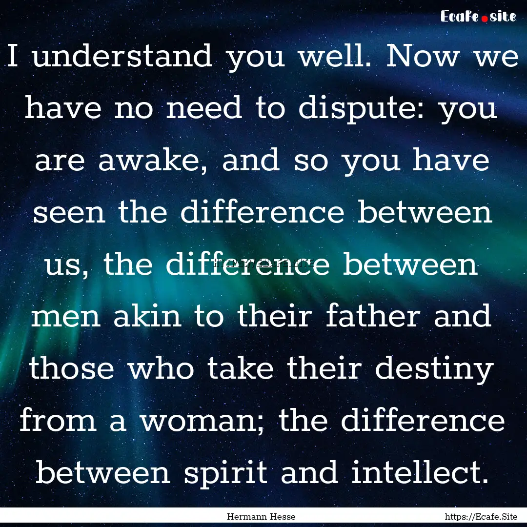 I understand you well. Now we have no need.... : Quote by Hermann Hesse