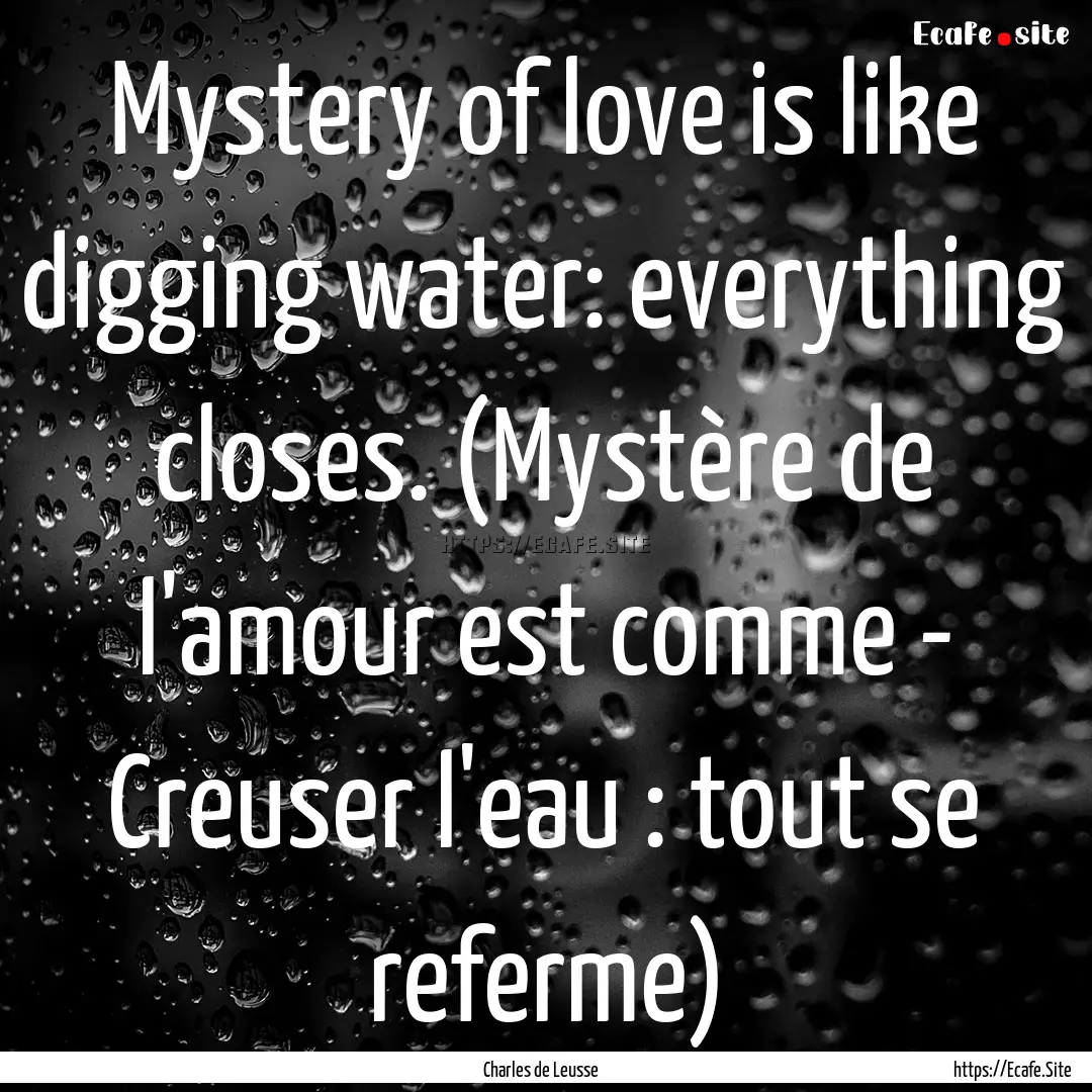 Mystery of love is like digging water: everything.... : Quote by Charles de Leusse