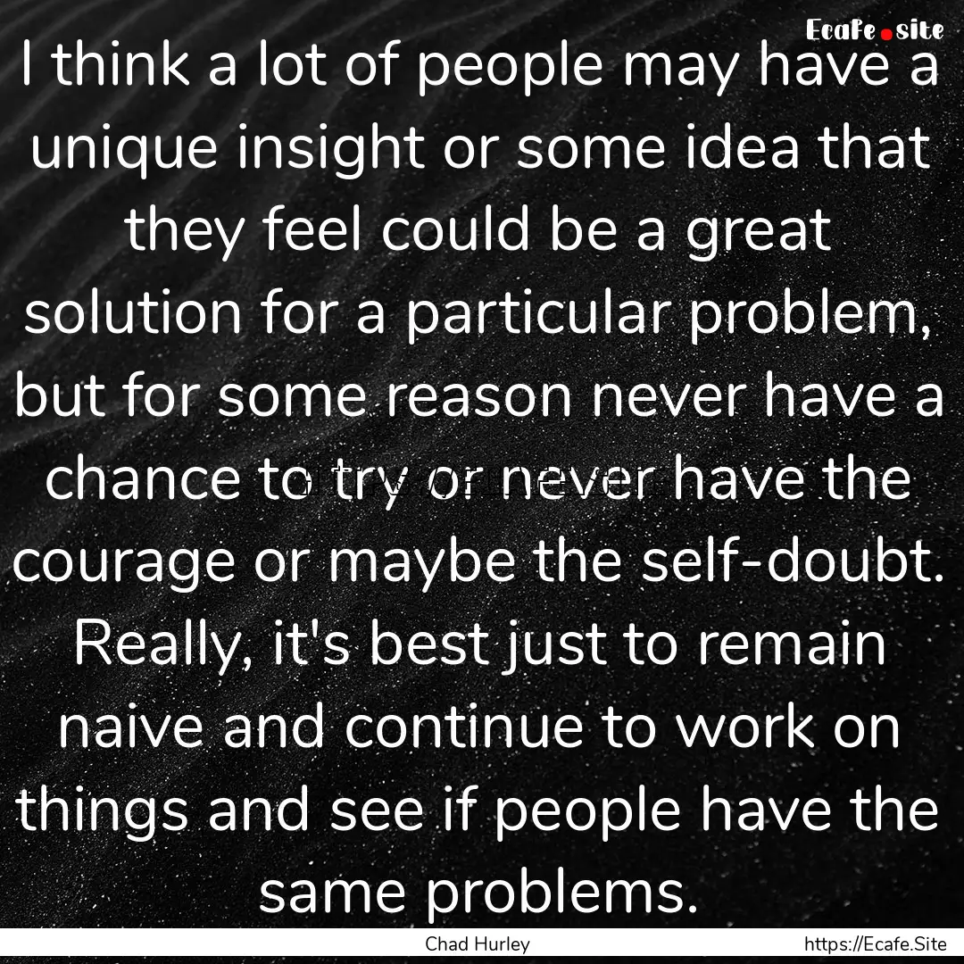 I think a lot of people may have a unique.... : Quote by Chad Hurley