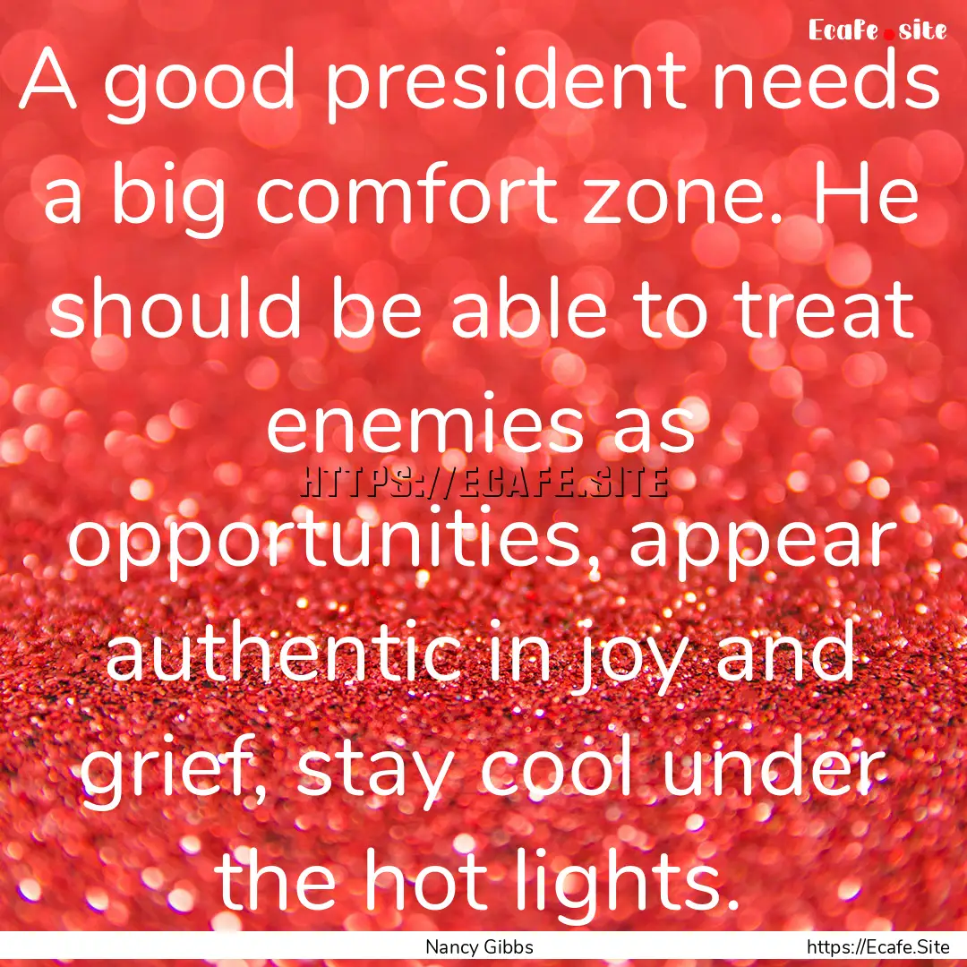 A good president needs a big comfort zone..... : Quote by Nancy Gibbs