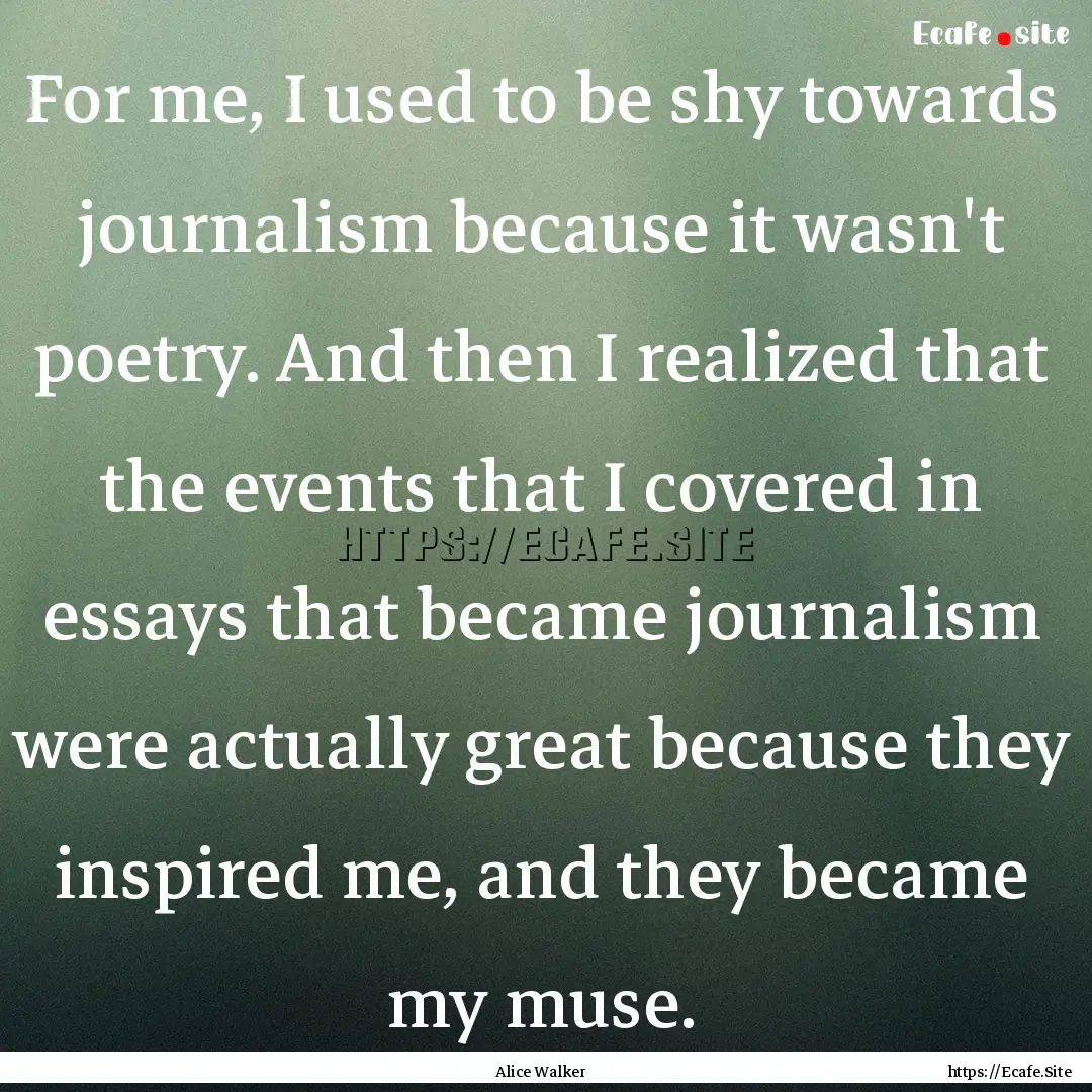 For me, I used to be shy towards journalism.... : Quote by Alice Walker